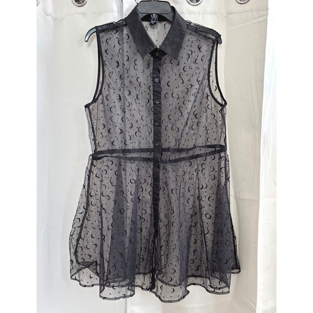 Hot Topic Celestial Women Top XL Black Whimsigoth Fairy Grunge Retro Sheer 19677